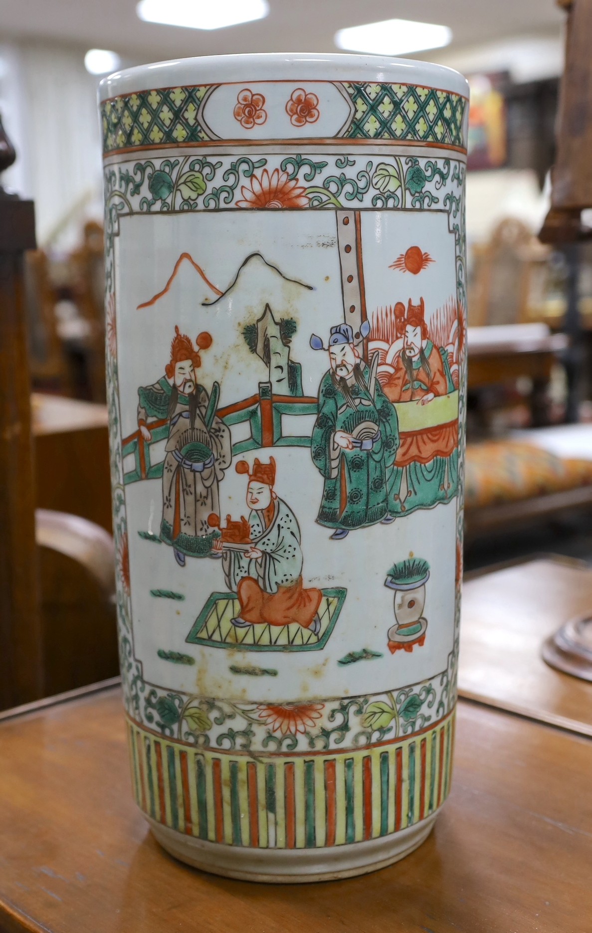 A Chinese famille verte stick stand, 44cm